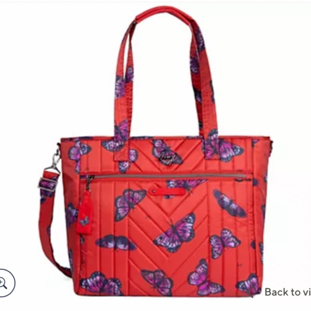 Lug Convertible Butterfly Print Red Tote Bag